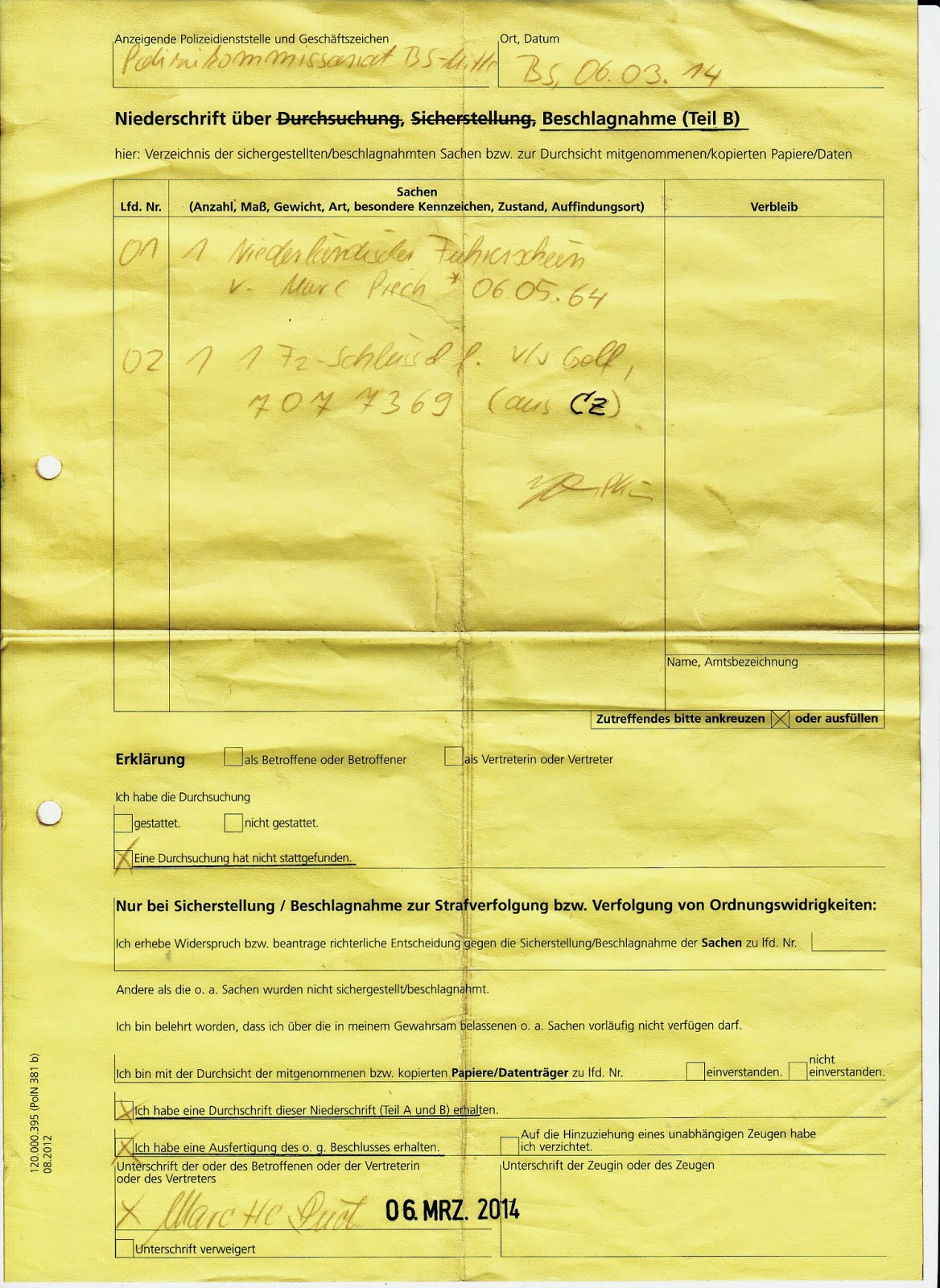 Beschlagnahme Führerschein